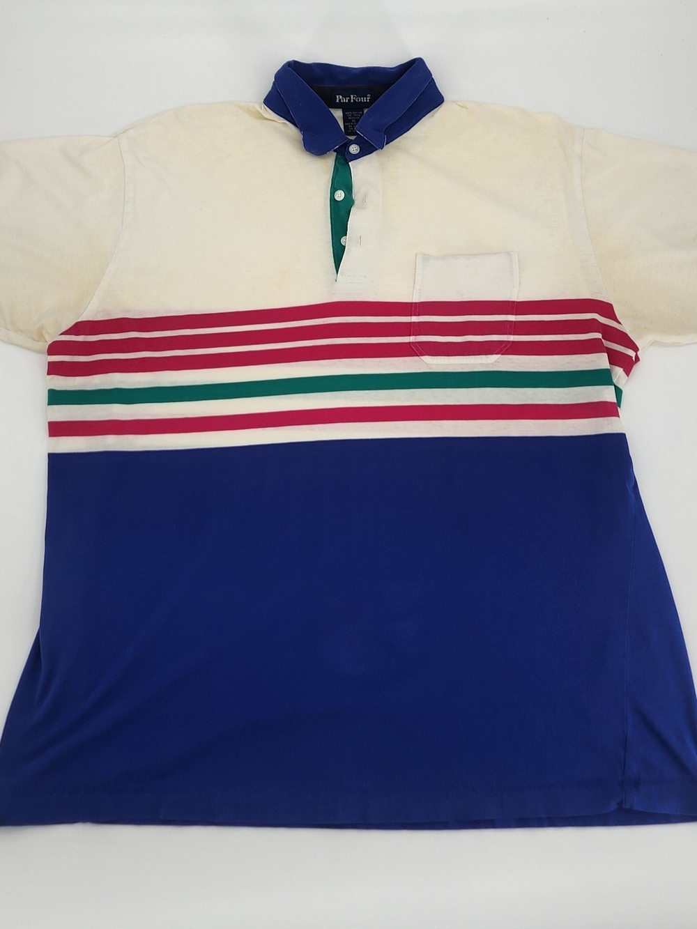 Mens Vintage Par Four Colorblock Polo Shirt - Blue, Cream & Pink Stripes